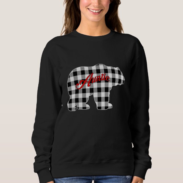 Buffalo Black and White Plaid Auntie Bear Christma Sweatshirt (Front)