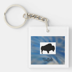 Buffalo Black on Blue Keychain