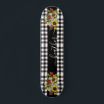 Buffalo Black White Sunflower Handwritten name  Skateboard<br><div class="desc">This design may be personalised in the area provided by changing the photo and/or text. Or it can be customised by clicking Personalise this Template and then choosing the click to customise further option and delete or change the colour of the background, add text, change the text colour or style,...</div>