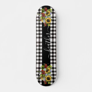 Buffalo Black White Sunflower Handwritten name  Skateboard