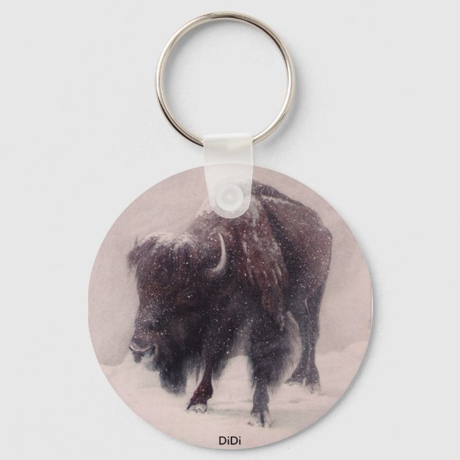 Buffalo Blizzard painting by  DiDi Key Ring (Front)