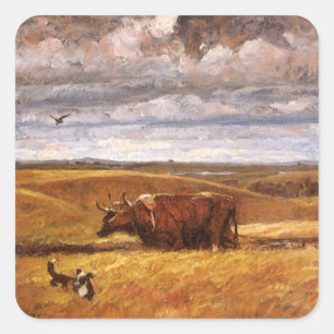 Buffalo Bones Ploughed Under by Harvey Thomas Dunn Square Sticker
