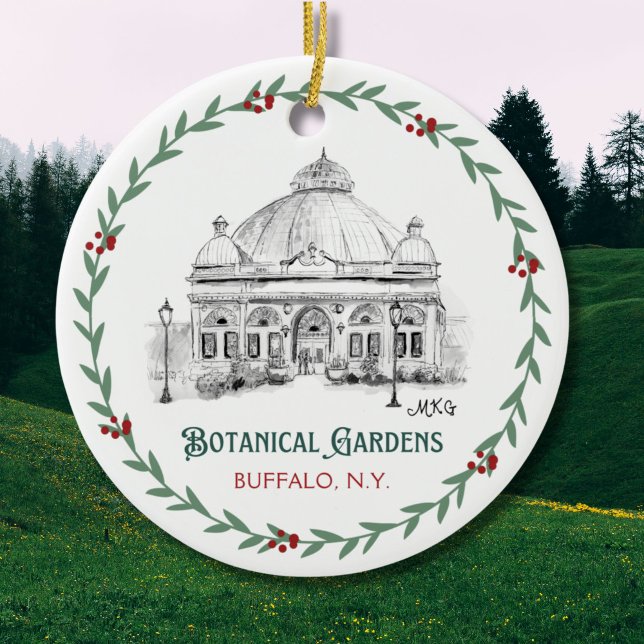 Buffalo Botanical Gardens Hand-Illustrated Ceramic Ornament (Celebrate the Gilded Age with my original art of the Botanical Gardens in Buffalo, N.Y.)