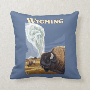Buffalo by Old Faithful Vintage Travel Poster Cushion