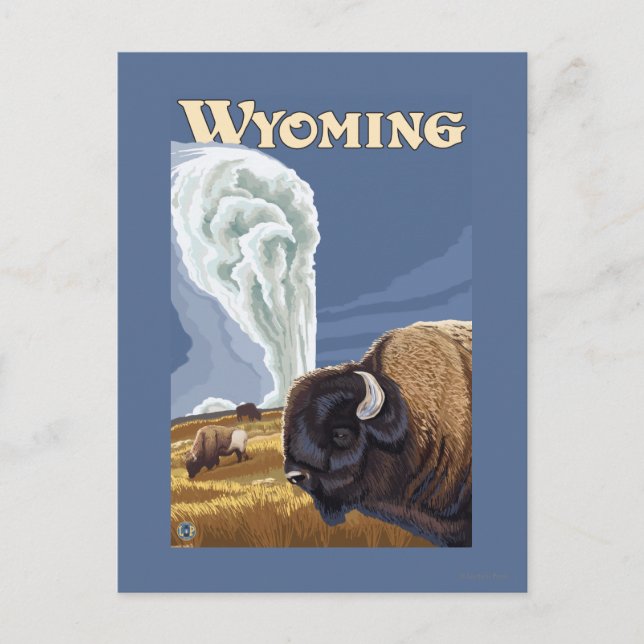 Buffalo by Old Faithful Vintage Travel Poster Postcard (Front)