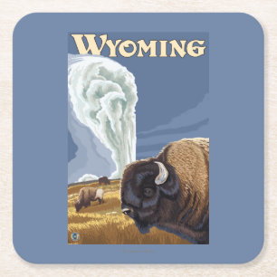 Buffalo by Old Faithful Vintage Travel Poster Square Paper Coaster
