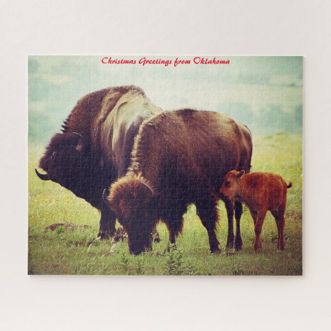 Buffalo & Calf  Oklahoma.Christmas Greetings Jigsaw Puzzle (Horizontal)