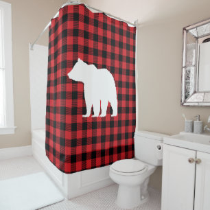 Buffalo Check Bear Wilderness Cabin Shower Curtain