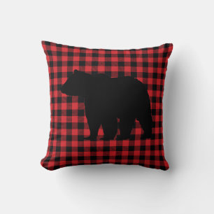 Buffalo Check Bear Wilderness Cabin Throw Pillow