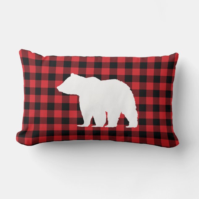 Buffalo Check Bear Wilderness Cabin Throw Pillow (Front)