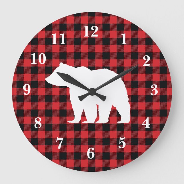 Buffalo Check Bear Wilderness Cabin Throw Pillow Large Clock (Front)