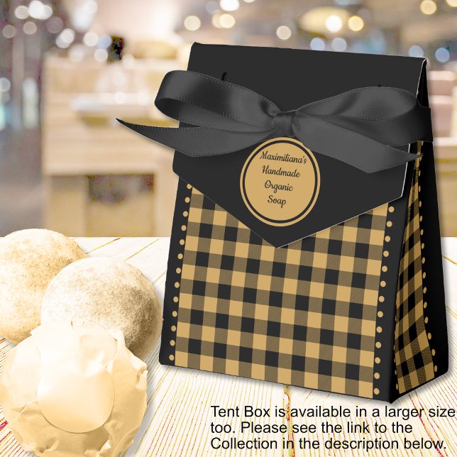 Buffalo Check - Black and Gold - 3x1.5x3.25 Tent  Favour Box (Buffalo Check - Black and Gold - 3x1.5x3.25 Tent Favor Boxes - by Leapfroglisics Shop)