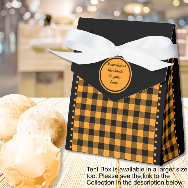 Buffalo Check -Black and Orange - 3x1.5x3.25 Tent  Favour Box (Buffalo Check -Black and Orange - 3x1.5x3.25 Tent Favor Boxes - by Leapfroglisics Shop)