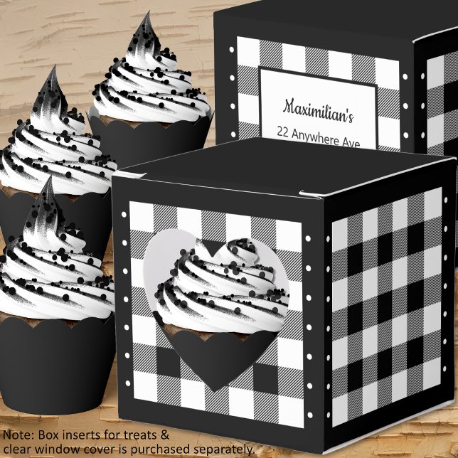 Buffalo Check - Black and White - Heart Favour Box (Buffalo Check - Black and White - Heart Favor Box - Cupcakes - by Leapfroglisics Shop)