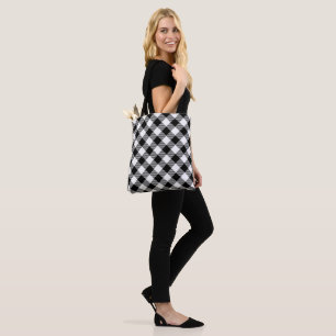 buffalo check, black and white, monogram, plaid tote bag