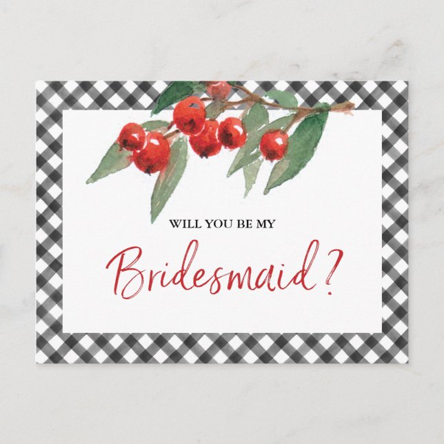 Buffalo Check Black & White Bridesmaid Proposal Postcard (Front)