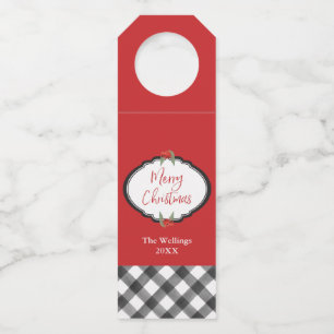 Buffalo Check Black & White Merry Christmas Custom Bottle Tag
