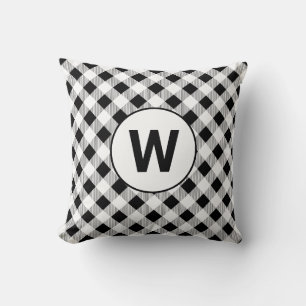 Buffalo Check Black White Monogram Throw Pillow