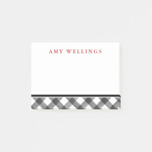 Buffalo Check Black & White Plaid Personalised Post-it Notes