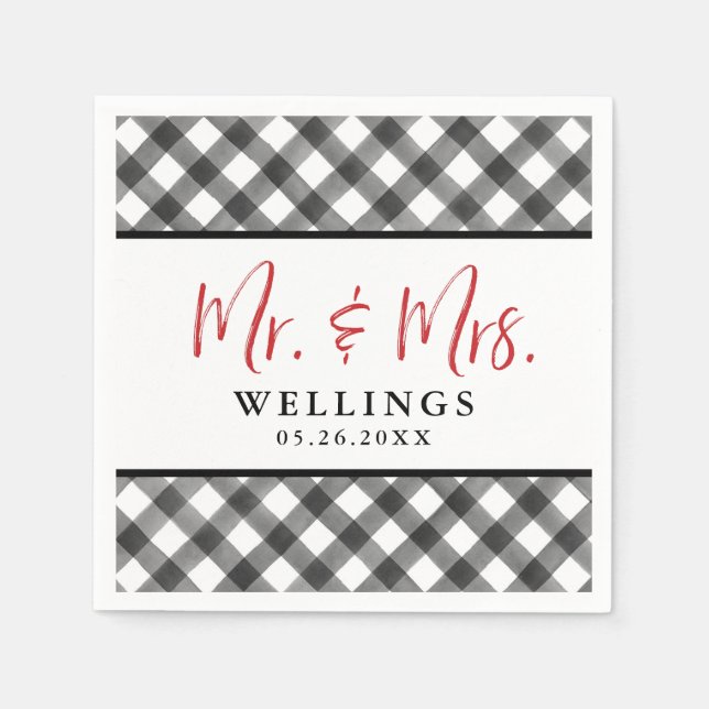 Buffalo Check Black White Wedding Custom Cocktail Napkin (Front)