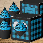 Buffalo Check - Blue and Black - Heart Favour Box<br><div class="desc">Heart blue and black buffalo check favour box. Text on the back of the box is customisable. If you use the 'edit design' button/tool,  you can also add your own images/photos. Other colorways available.

See the Collection of all box sizes & buffalo check colours here:
https://www.zazzle.com/collections/boxes_product_promotional_gift_buffalo_check-119842043554925619</div>