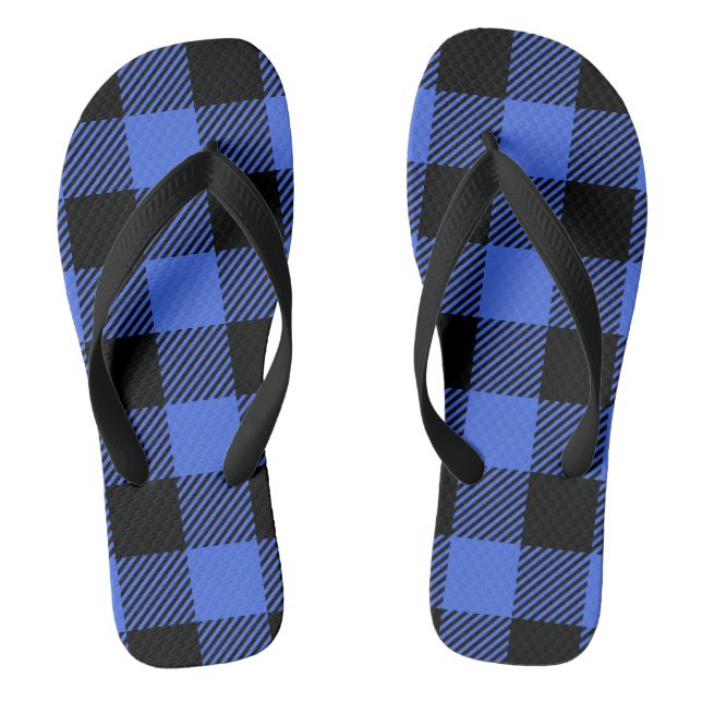 Buffalo Check Blue & Black Lumberjack Plaid Decor Thongs (Footbed)