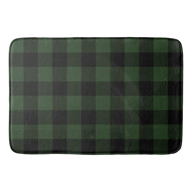 Buffalo Check Celtic Green and Black Squares Plaid Bath Mat (Front)
