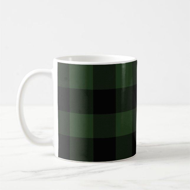 Buffalo Check Celtic Green and Black Squares Plaid Coffee Mug (Left)