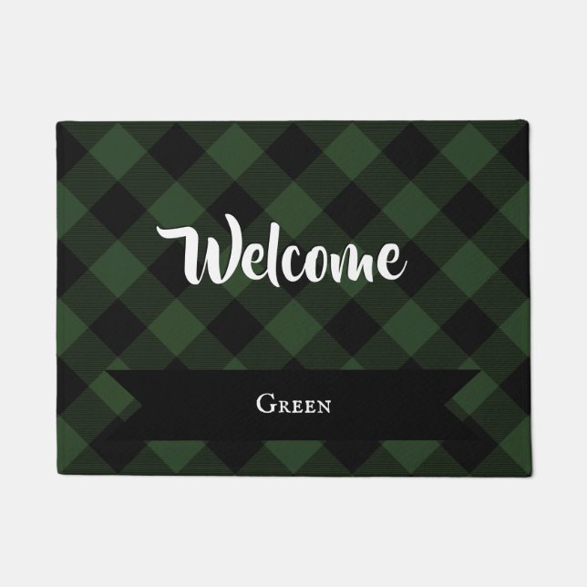 Buffalo Check Celtic Green and Black Squares Plaid Doormat (Front)