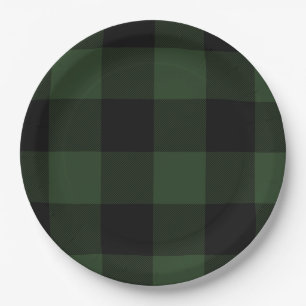 Buffalo Check Celtic Green and Black Squares Plaid Paper Plate
