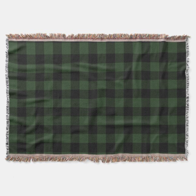 Buffalo Check Celtic Green and Black Squares Plaid Throw Blanket (Front)