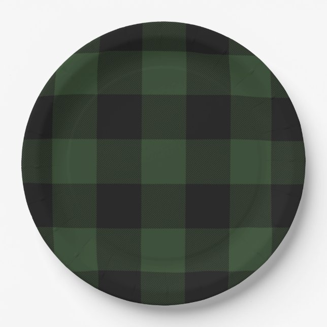Buffalo Check Celtic Green and Black Symmetry Paper Plate (Front)