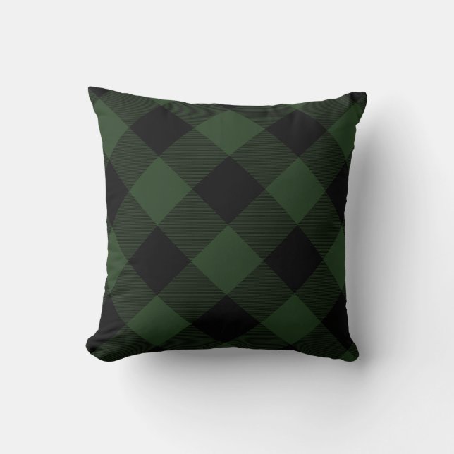 Buffalo Check Celtic Green and Black Xmas Plaid Cushion (Front)