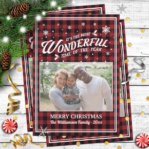 Buffalo Check Christmas Family Photo Greeting Card