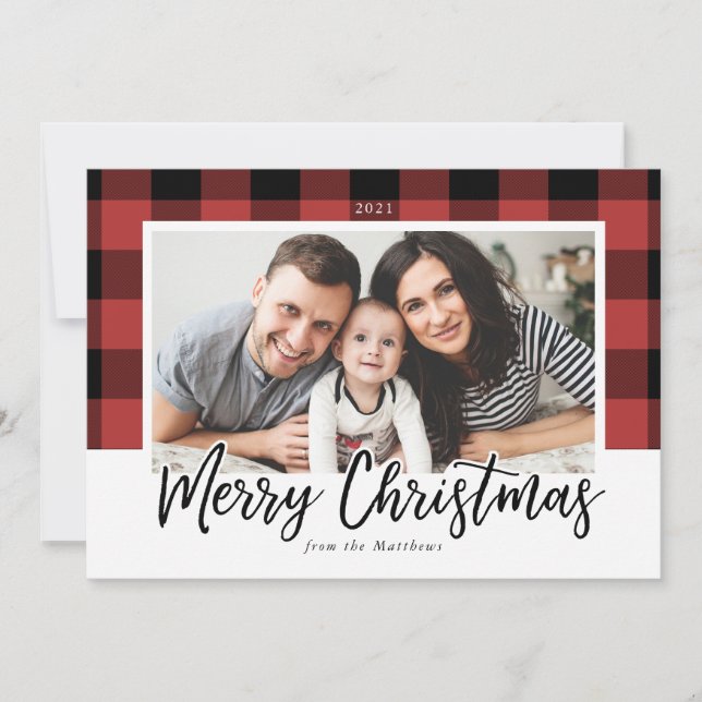 Buffalo Check Christmas Photo Card (Front)