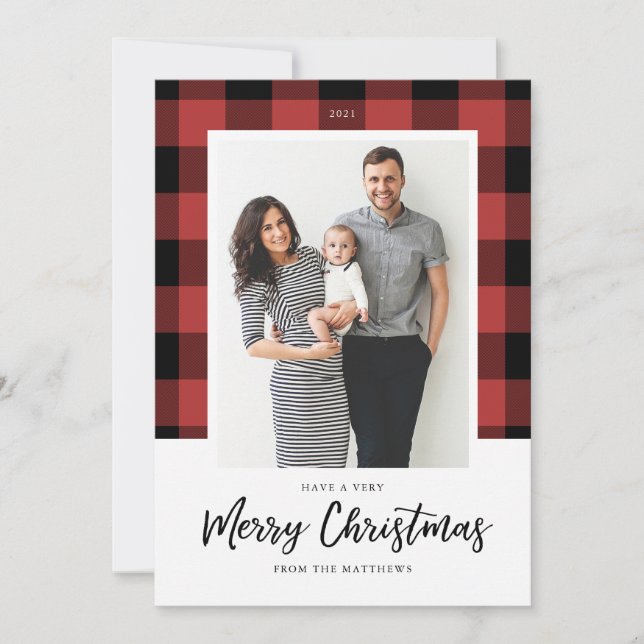 Buffalo Check Christmas Photo Card (Front)
