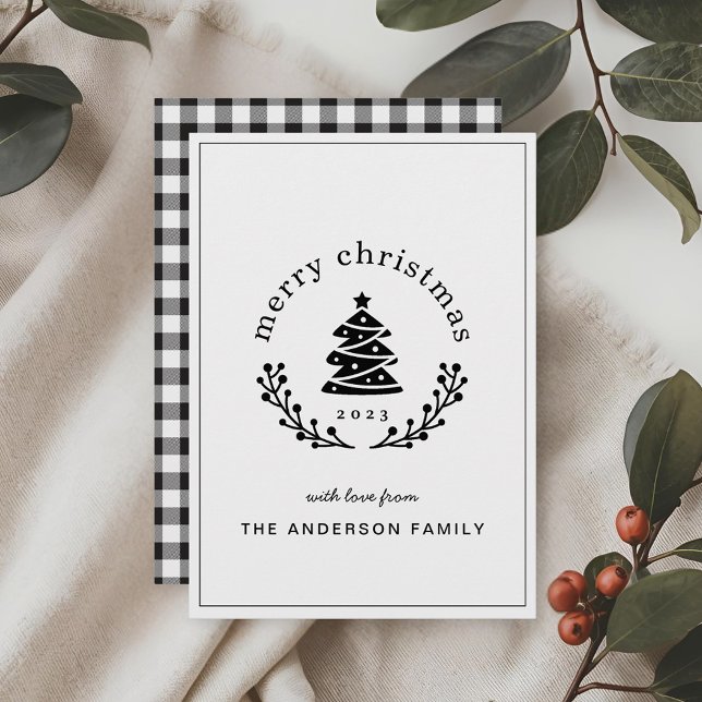 Buffalo Check Christmas Tree Globe Merry Christmas Holiday Card (Creator Uploaded)