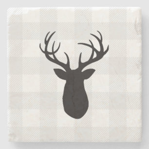 Buffalo Check Deer Wilderness Cabin Stone Coaster