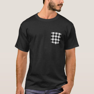 Buffalo Check Gingham Plaid Left Faux Pocket White T-Shirt