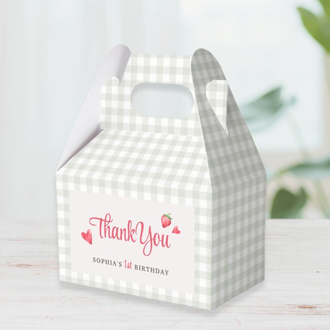 Buffalo Check Girl's Berry First Birthday Party Favour Box (Creator Uploaded)