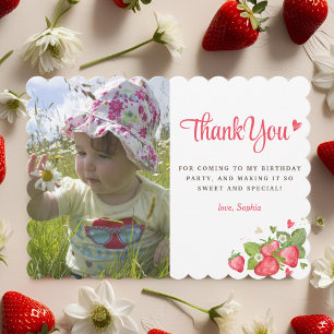 Buffalo Check Girl's Berry First Birthday Photo Thank You Card