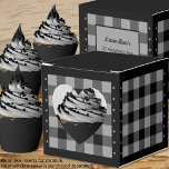 Buffalo Check - Grey and Black - Heart Favour Box<br><div class="desc">Heart grey and black buffalo check favour box. Text on the back of the box is customisable. If you use the 'edit design' button/tool,  you can also add your own images/photos. Other colorways available.

See the Collection of all box sizes & buffalo check colours here:
https://www.zazzle.com/collections/boxes_product_promotional_gift_buffalo_check-119842043554925619</div>