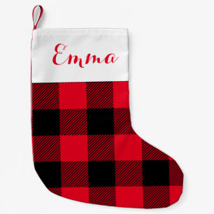 Buffalo Check Holiday Red Insert Name Small Christmas Stocking