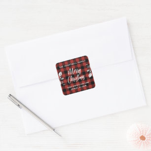 Buffalo Check Holly Merry Christmas Return Address Square Sticker