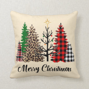 Buffalo Check Leopard Print Bare Pine Christmas Cushion