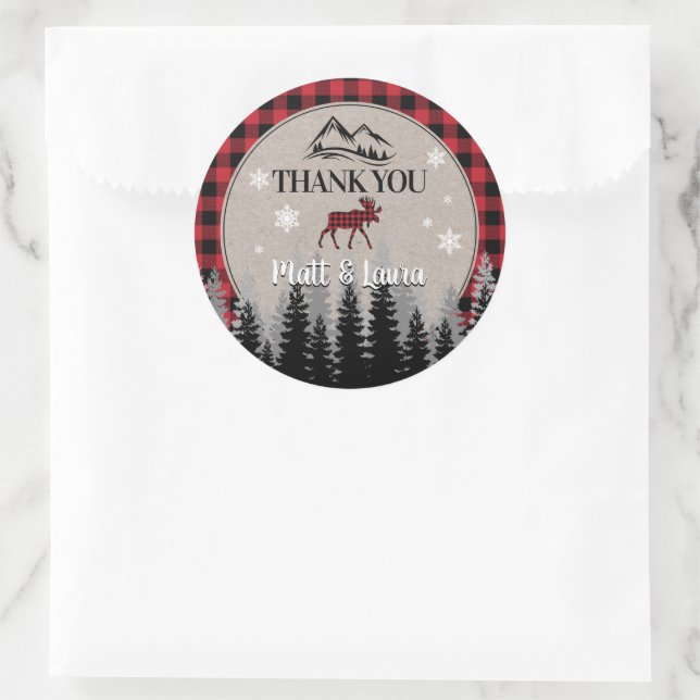 Buffalo Check Lumberjack Thank You Classic Round Sticker (Bag)