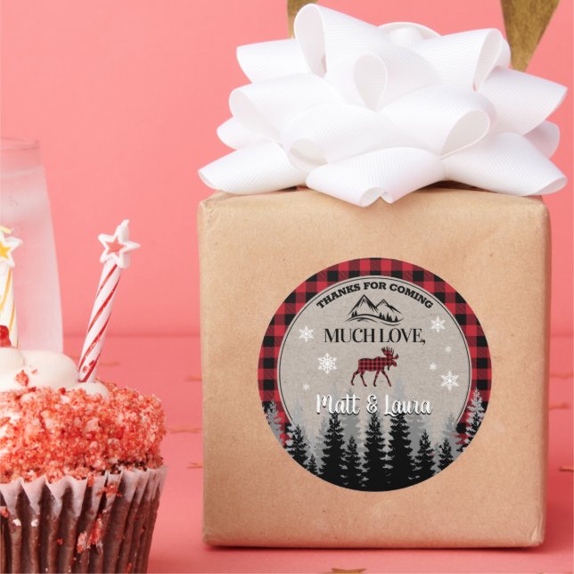 Buffalo Check Lumberjack Thank You Classic Round Sticker (Party)