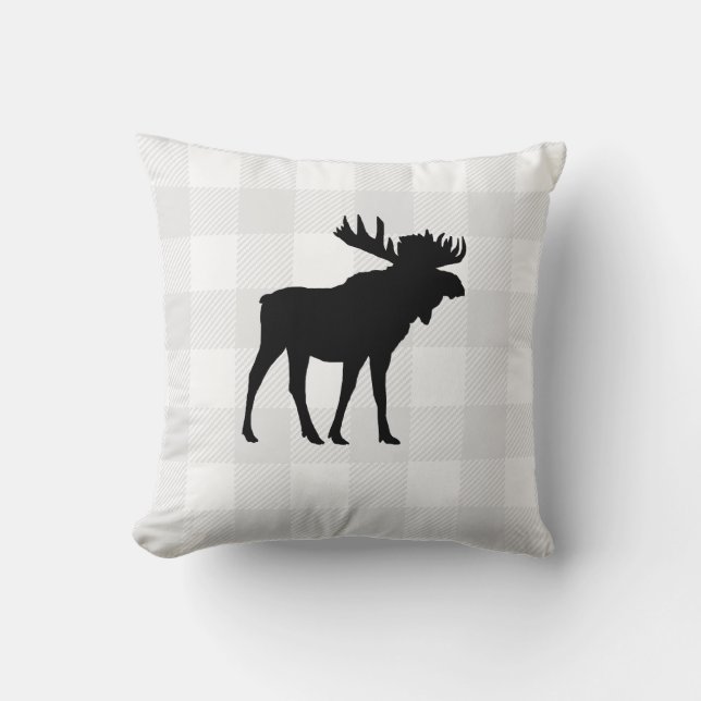 Buffalo Check Moose Wilderness Cabin Throw Pillow (Front)