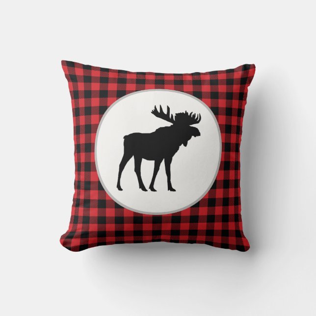 Buffalo Check Moose Wilderness Cabin Throw Pillow (Front)