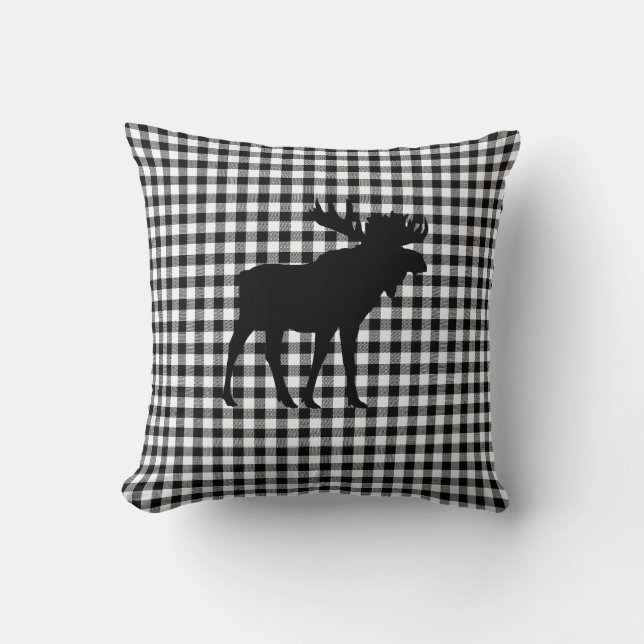Buffalo Check Moose Wilderness Cabin Throw Pillow (Front)